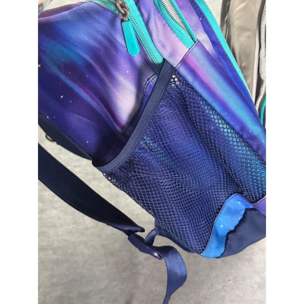 Galaxy Aurora Borealis Print Backpack Purple Blue Starry Night School Bag